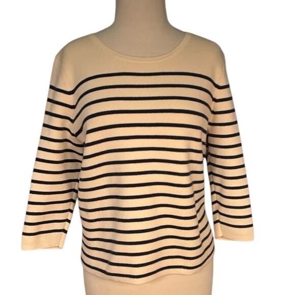 Loft Petite Size Large Cream & Blue Classic 3/4 Sleeve Casual Travel Sweater - Picture 2 of 10